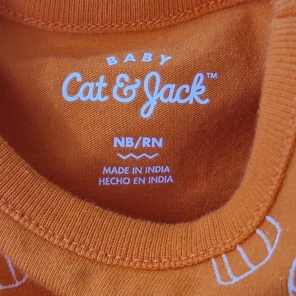 Cat & Jack Baby NB Pumpkin Print Long Sleeve Ruffle Romper Orange - Picture 4 of 7